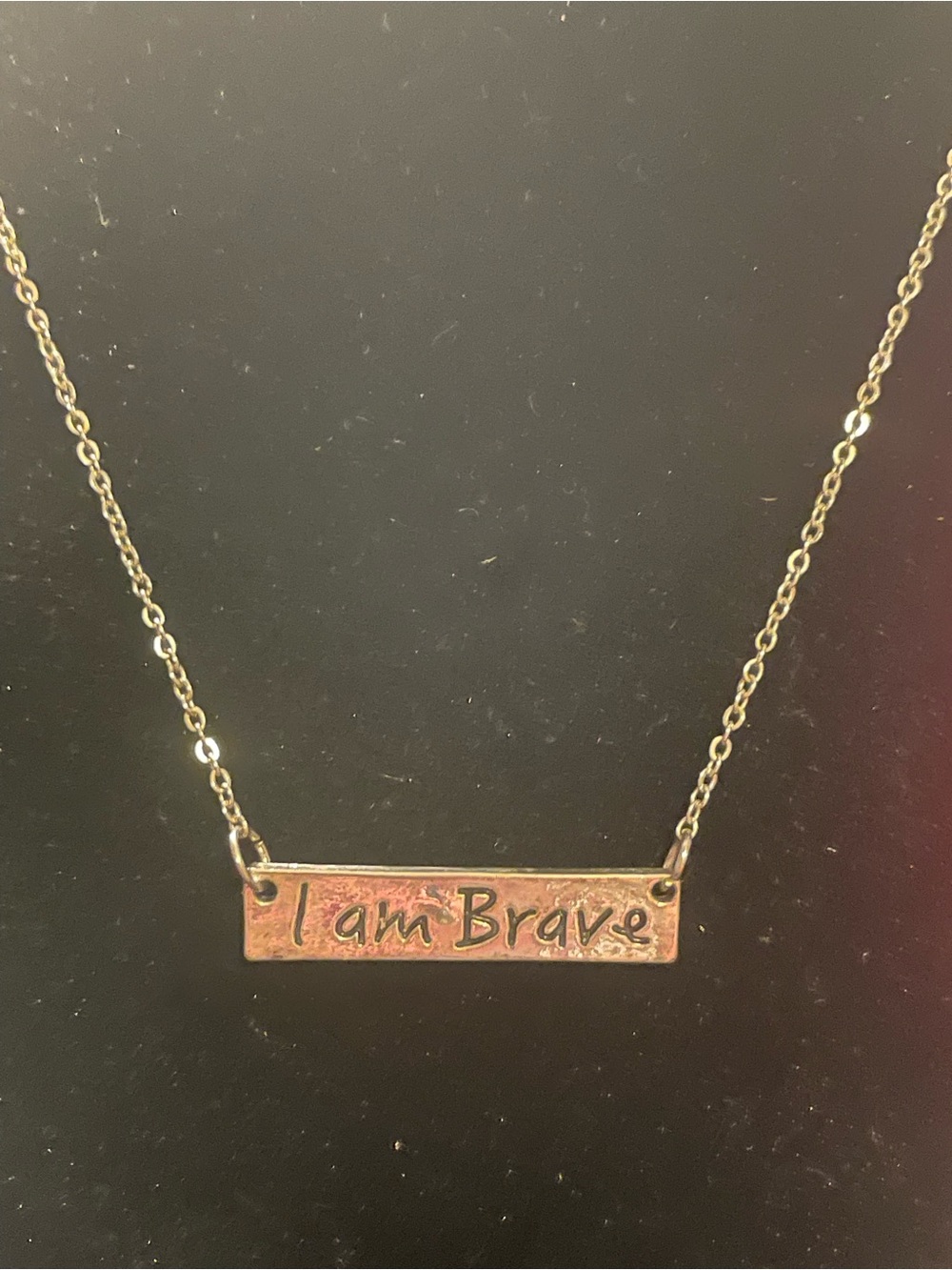 I Am Brave Engraved Bar Necklace - Silver Tone